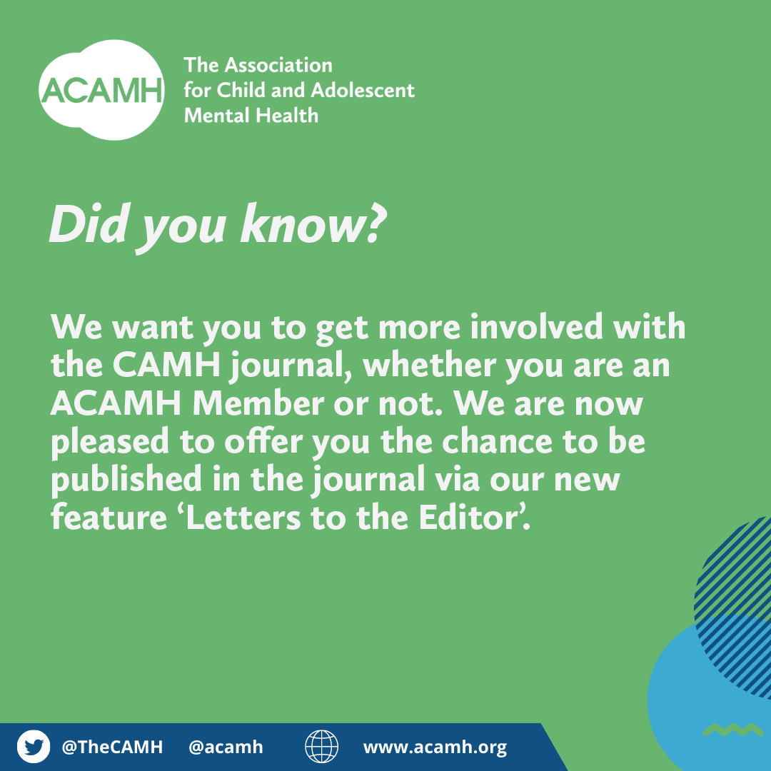 TheCAMH's tweet image. Did you know that @TheCAMH is published by @acamh, along with sister journals @TheJCPP and @TheJCPPadvances?

Find out more about the Child &amp;amp; Adolescent Mental Health (CAMH) journal via the ACAMH website at bit.ly/3jZ60q0 

#Psychology #Psychiatry #CAMH @WileyPsychology