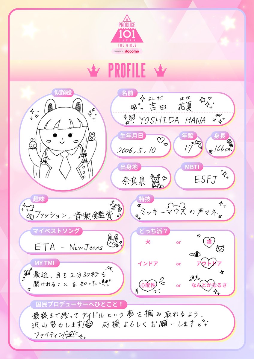 101プロフノート *໒꒱⋆ ┊✧ 吉田花夏 ( #YOSHIDAHANA ） ✧┊ 推し