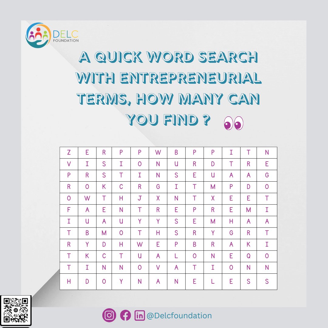 delccameroon's tweet photo. Start your week off right by challenging your mind with this quick word search filled with Entrepreneurial terms.

See how many you can find .. - Profit, Vision…..??

A fun brain exercise to get your entrepreneurial juices flowing on a Monday.

#Entrepreneurship  #Motivation https://t.co/ggEjMCO30X