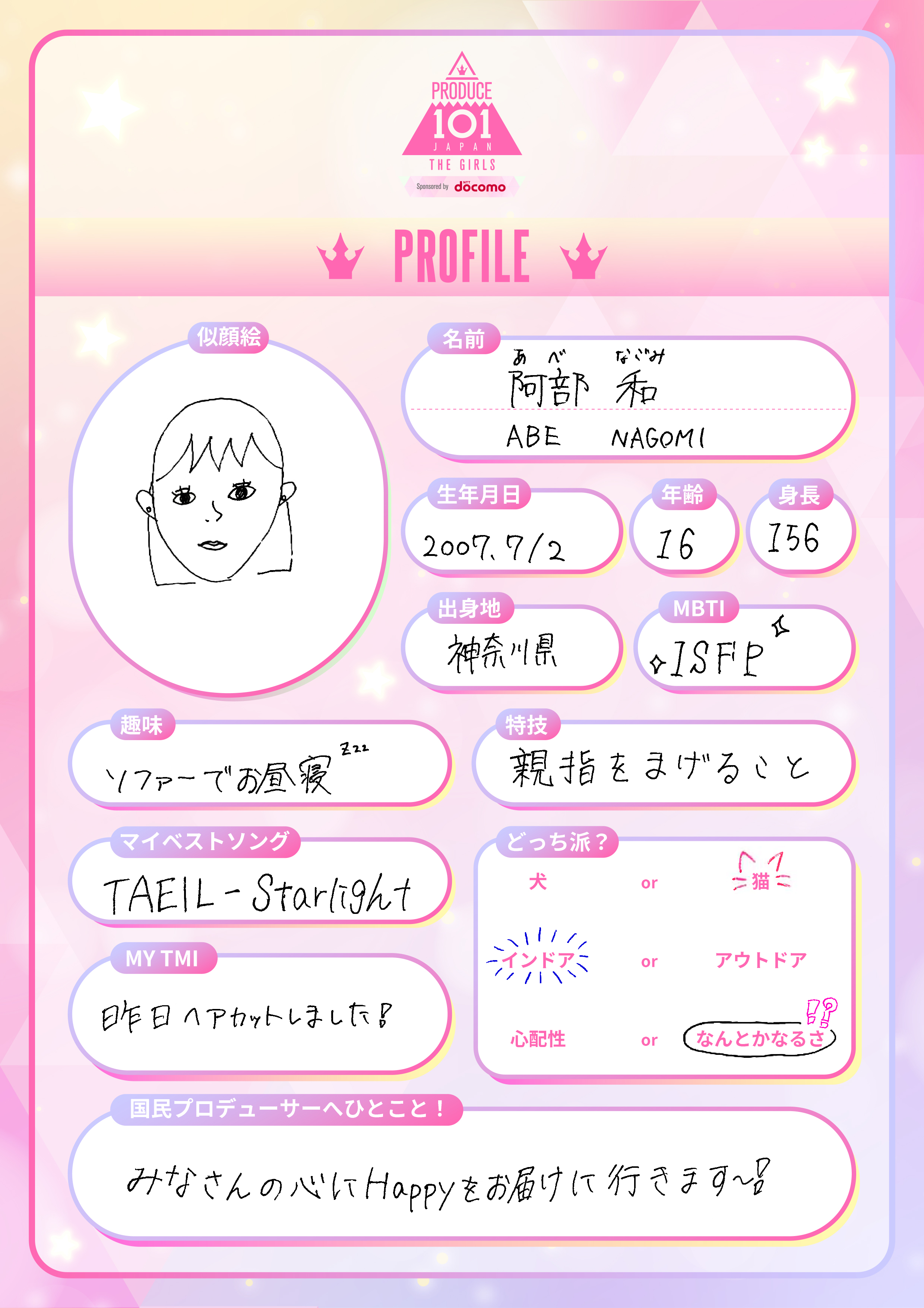 PRODUCE 101 JAPAN ID CARD 阿部和 Abe Nagomi | Produce 101 Japan Wiki | Fandom