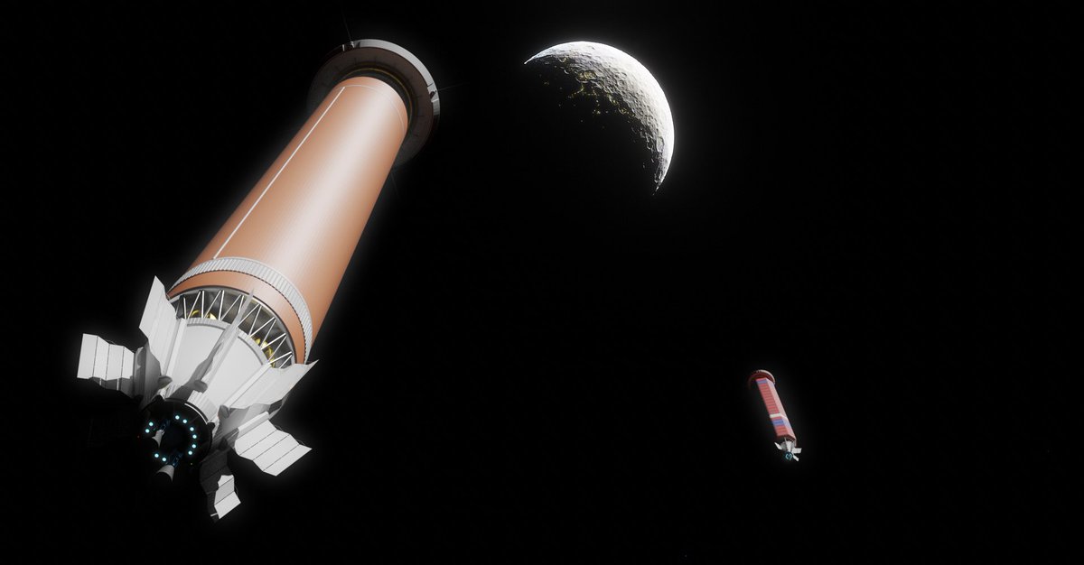 OneSidedBattle's tweet photo. #SST23 Day 3: Freighters
Two C3-LMM light freighters cruise towards Ceres under magnetoplasmadynamic power. Carrying raw materials destined to be transferred to far larger supertankers and bulk freighters to be sent sunward. https://t.co/2l63kOazLe