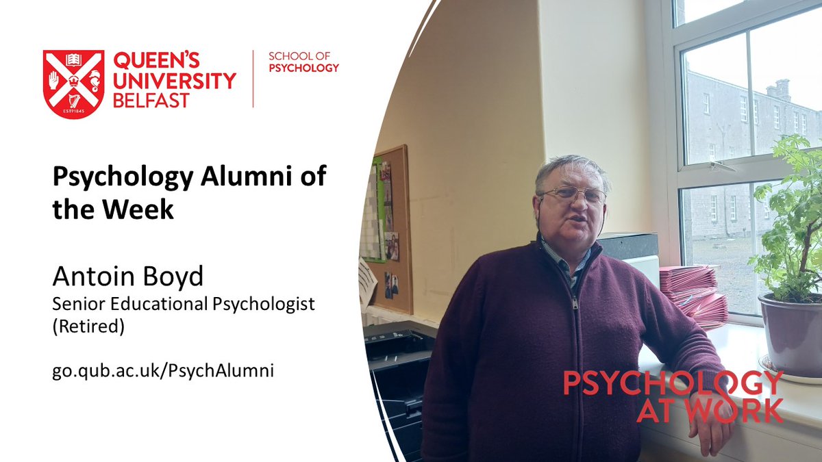 QUBPsych's tweet photo. Antoin Boyd, Retired Educational Psychologist is this week’s #AlumniOfTheWeek @QUBPsych.
Find out more at: https://t.co/0vzFm4JyKj https://t.co/KEo4YJMHSx