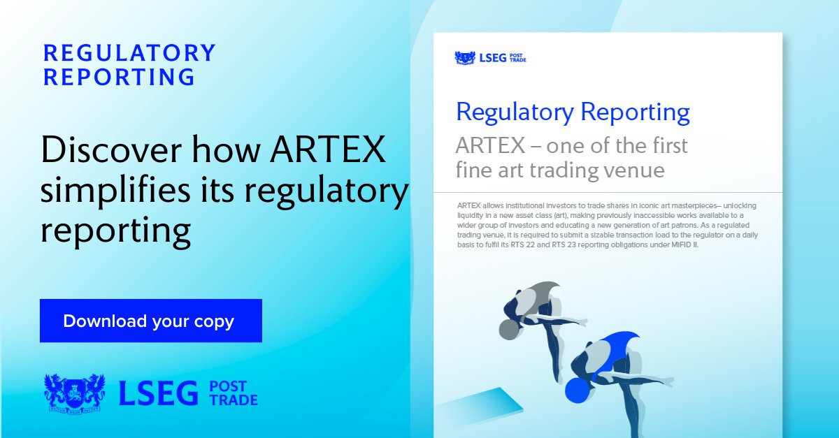 By choosing to partner with #LSEG Post Trade, #ARTEX, one of the first MTF for fine art, has been able to simplify its regulatory reporting to help ensure full compliance with its #MiFIDII transaction obligations. To learn more, read the case study here: lseg.group/44zO8cl