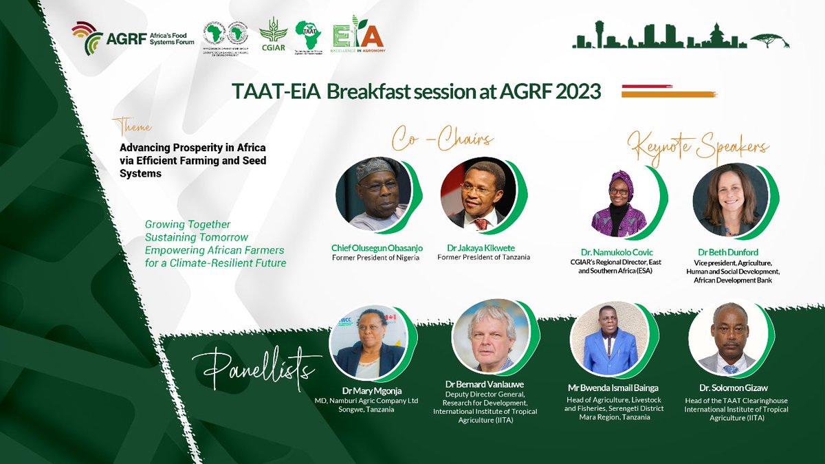 IITA_CGIAR's tweet photo. Join IITA led @Taat_Africa &amp; @CGIAR @ScalingAgronomy Initiative breakfast session on Efficient Farming &amp; Seed Systems themed “Advancing Prosperity in Africa through Efficient Farming &amp; Seed Systems” at the #AGRF
🗓️Wed. 6th Sept
🕣7.00 AM   
To  register https://t.co/psbniq8ymW https://t.co/6WV4xUSLxa