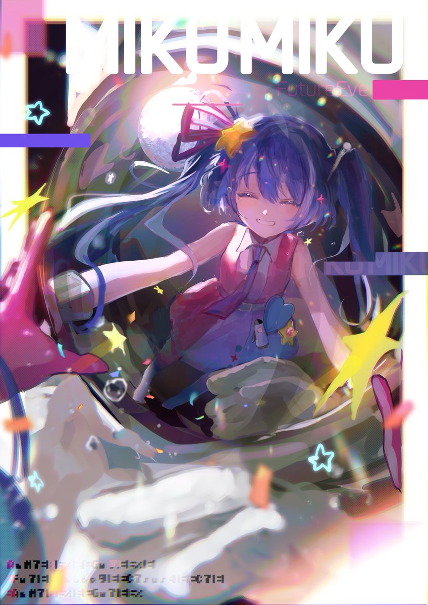 hatsune miku ,magical mirai miku star hair ornament 1girl smile twintails star (symbol) long hair closed eyes  illustration images