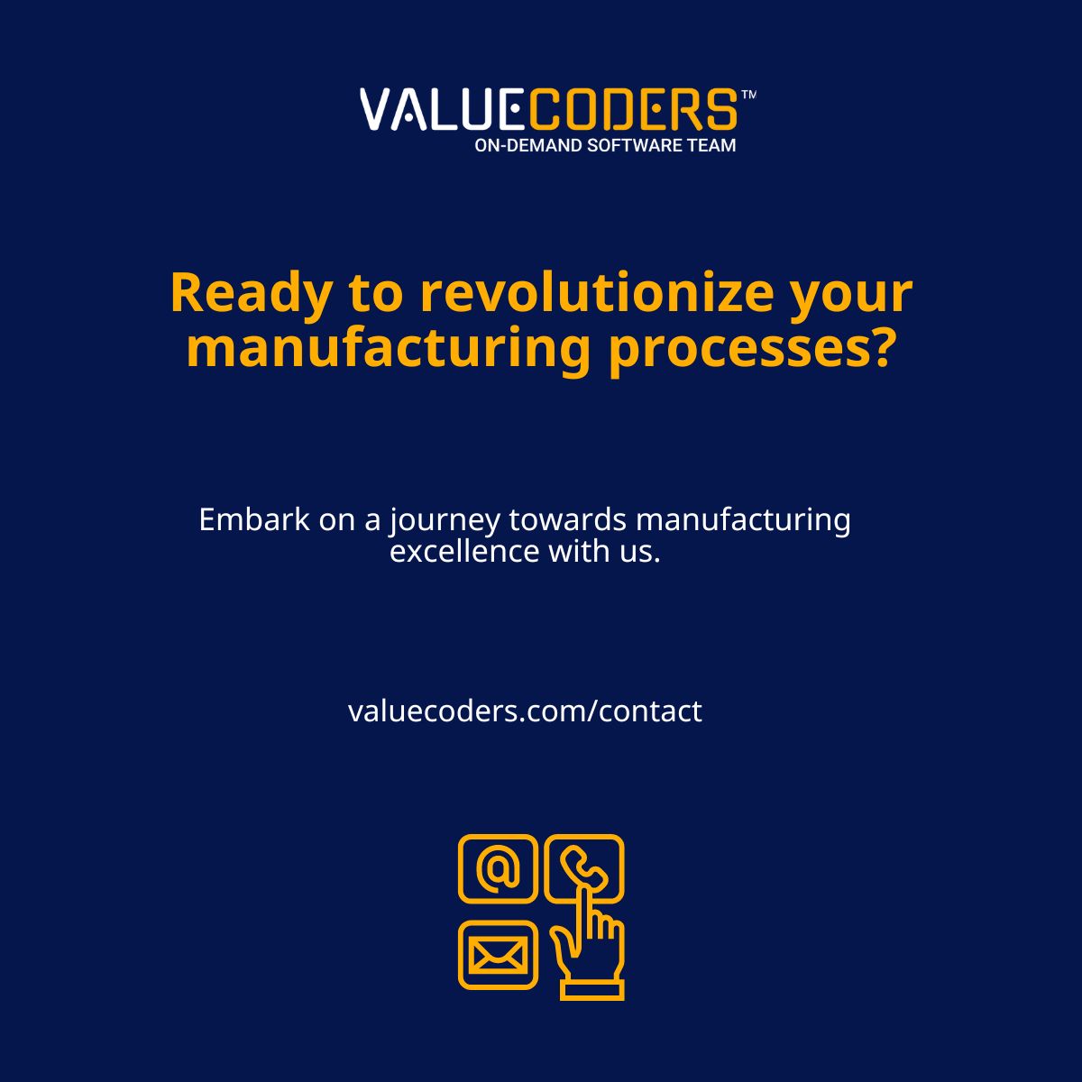 Are you ready to revolutionize your manufacturing process? Discover how AI can elevate your operations to new heights. valuecoders.com/ai/chatgpt-sol… #AIinManufacturing #AIRevolution #FutureOfManufacturing #ChatGPT #ValueCoders