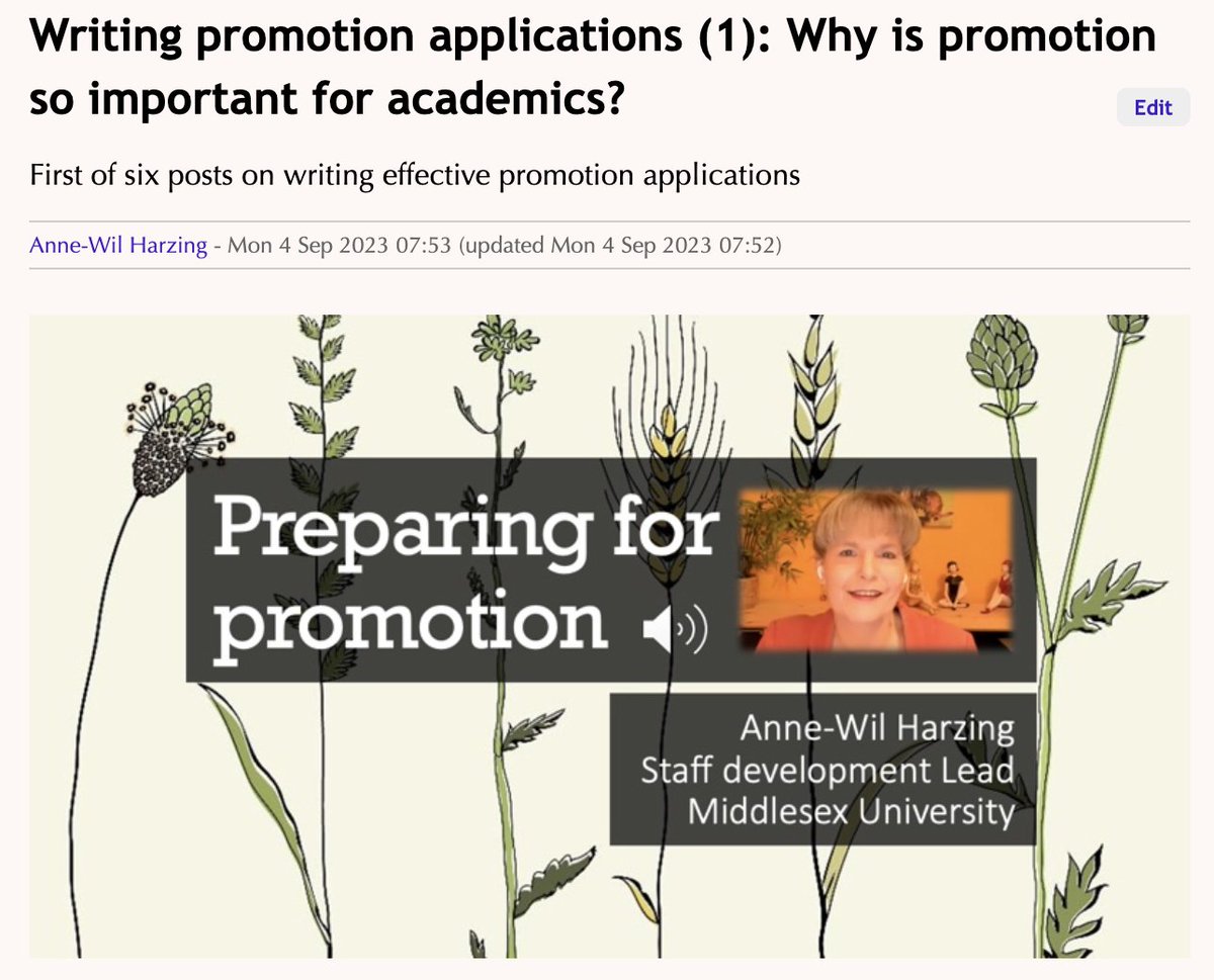 New 6-part blogpost series on preparing for promotion,  linked to my presentation : lnkd.in/ep9q79dS. 

First post: why is promotion so crucial to academics' identity?

#PostiveAcademia
#CraftingAcademicCareer

<a href="/Write4Research/">Writing For Research</a> <a href="/AcademicChatter/">Academic Chatter™</a> <a href="/bam_ac_uk/">British Academy of Management</a> <a href="/MiddlesexUni/">Middlesex University</a>