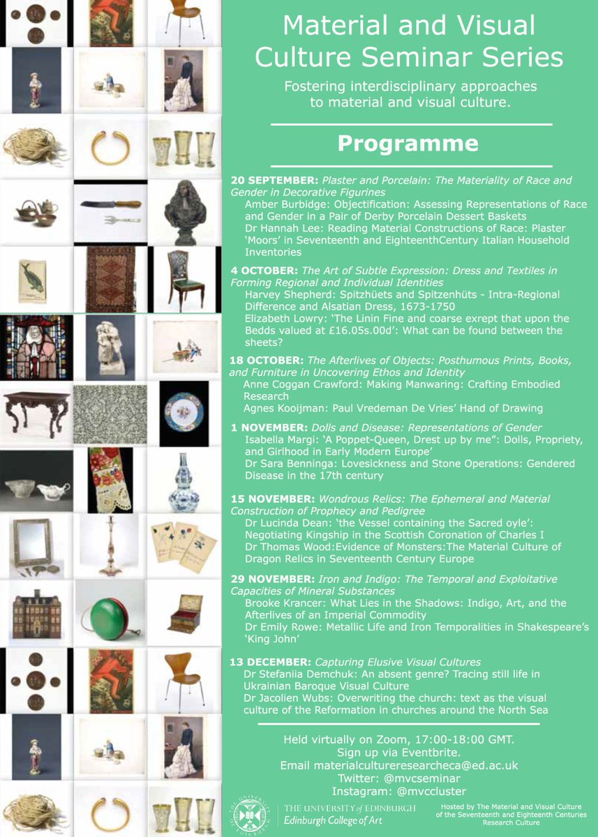 📢We are so excited to announce the programme for this year’s seminar series! We've got a fantastic lineup of papers ranging in subject from textiles to dragons.

First seminar is 20 Sept. @ 5 pm (online). See Eventbrite for details and to register. 

eventbrite.co.uk/e/material-and…