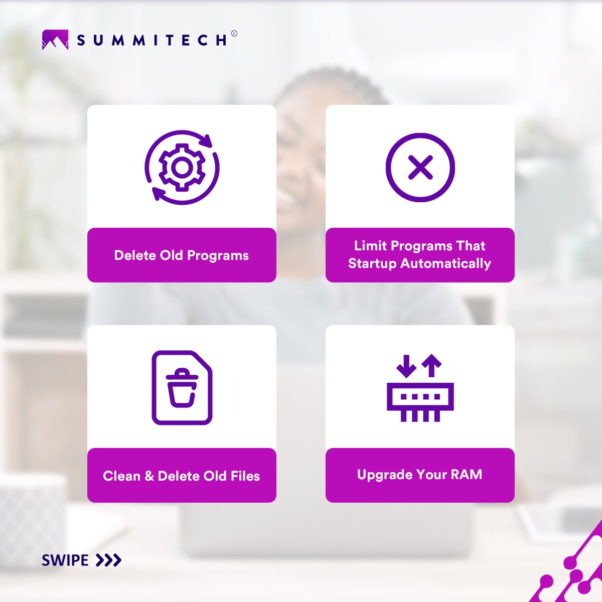 SummitechIO's tweet image. Productivity is much harder when your computer is not running optimally. 

Here are a few tips and tricks that will take your tech productivity to the next level. 

#techproductivity #techtipsandtrips #techdevice #technology #itsupport #summitech