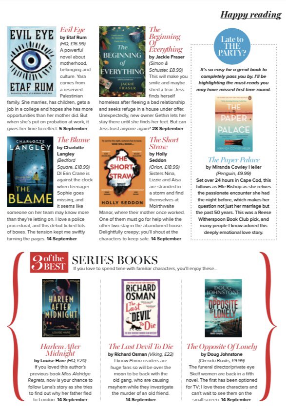 Matineegirl's tweet photo. Happy September reading! My @PrimaMag book picks inc Book of the month for @Nicola_J_Gill, Celia Dale @amychua Claire Keegan @EtafRum @muninnherself @hollyseddon @c_langley_ @LouRHare @richardosman @doug_johnstone Our new feature ‘if you’ve missed it’ is Miranda Crowley Heller https://t.co/8XtSwBrUM5