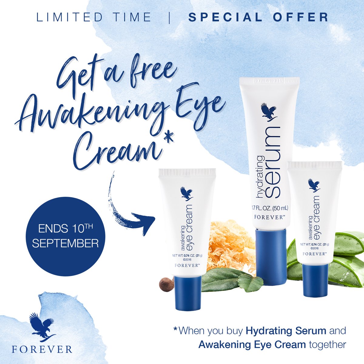 OfficialForever's tweet photo. For a limited time, get a FREE Awakening Eye Cream if you order Hydrating Serum and Awakening Eye Cream together.

Visit https://t.co/UQW3zp4GC2 and head to the ‘Special Offers and New Products’ section!

Hurry… Offer ends 10th September. https://t.co/HfvwVV4VEO