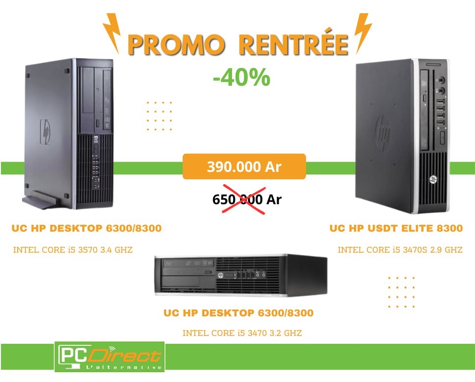 PcdirectM's tweet photo. Bien s'équiper pour la #RENTREE @ #pcdirectinformatiquemada !!! remise de -4️⃣0️⃣% sur les unités centrales #HP performantes💪 et de qualité👍 . Disponibles à notre magasin #PCDIRECT à #ANTSAHAMANITRA .
Contactez nous 📲 034 20 350 61 // 033 11 350 61 // 032 11 350 61 https://t.co/cCBhMeQ0A2