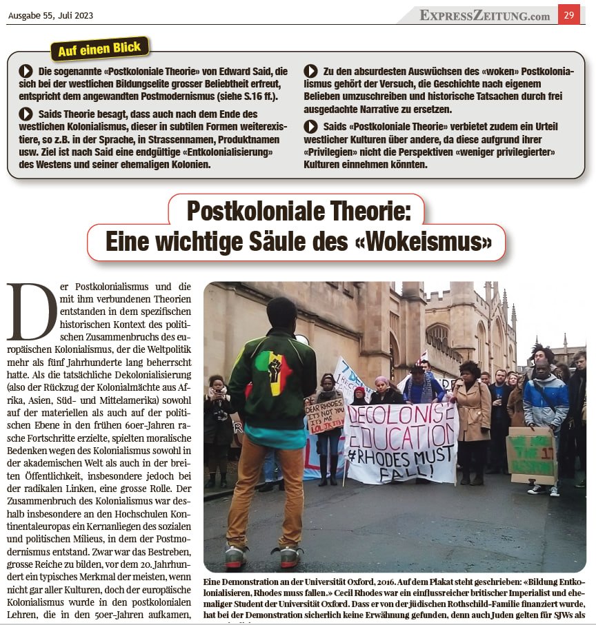 MagazinMetanoia's tweet photo. Zu den absurdesten Auswüchsen des «woken» Postkolonialismus gehört der Versuch, die Geschichte nach eigenem Belieben umzuschreiben und historische Tatsachen durch frei ausgedachte Narrative zu ersetzen.

#wokeismus #Kolonialismus #postmodernismus #rassismus #cancelculture #woke https://t.co/aUmkzMrR2u