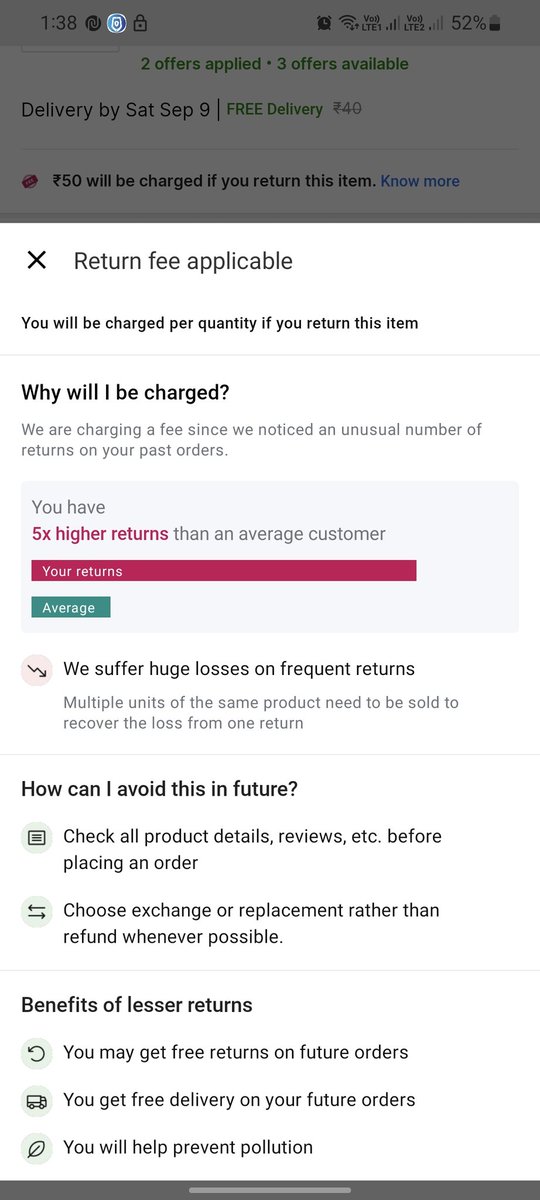 kuntalparbat's tweet photo. Can anyone explain this. Why you people making panic in the market. I purchased 1000+ products 1% of products are returned due to faulty. If you want to change people for returning those, why you offering return policies. @Flipkart #shoppingonline #Flipkart https://t.co/HRslltUbke
