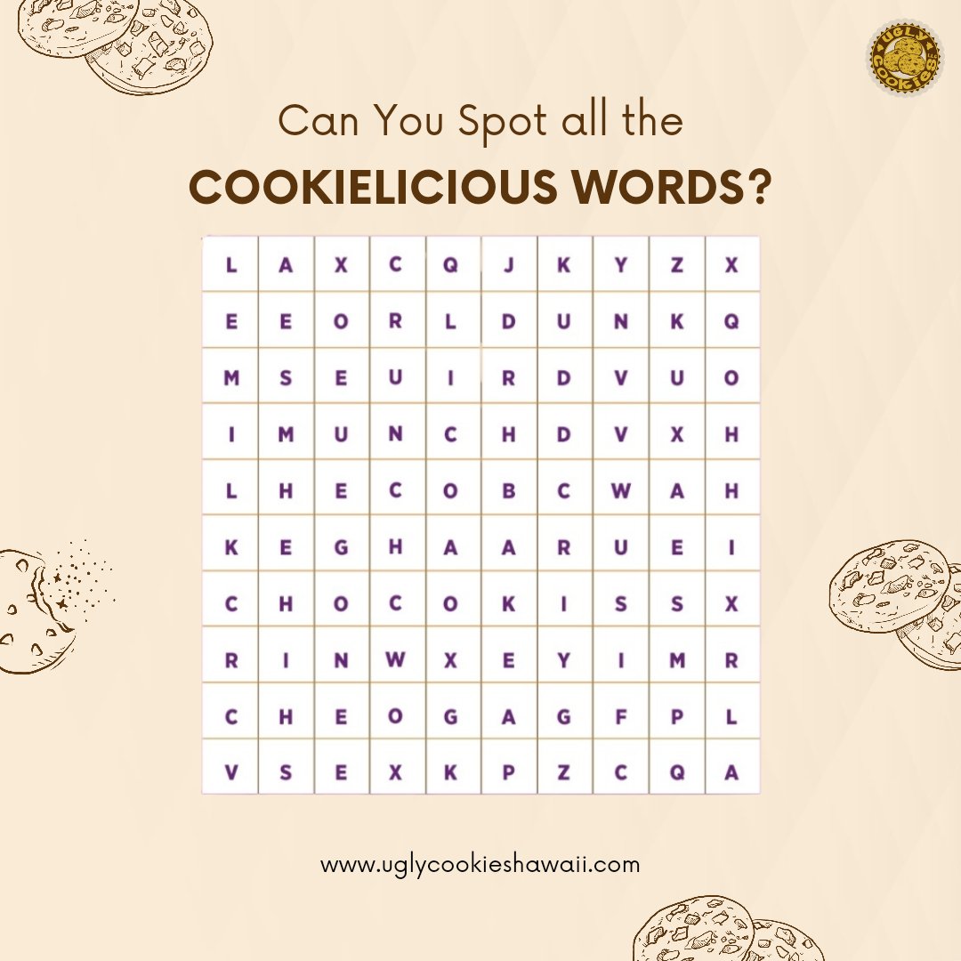 uglycookieshi's tweet image. Do you have a keen eye for cookies? Spot the hidden cookie words and drop them in the comments!

Order now:
uglycookieshawaii.com

#CookieHunt
#HiddenCookies
#CookieChallenge
#CookieDetective
#FindTheCookies
#SweetSurprise
#CookieSearch
#CookieQuest
#CookieFun
#CookieGame