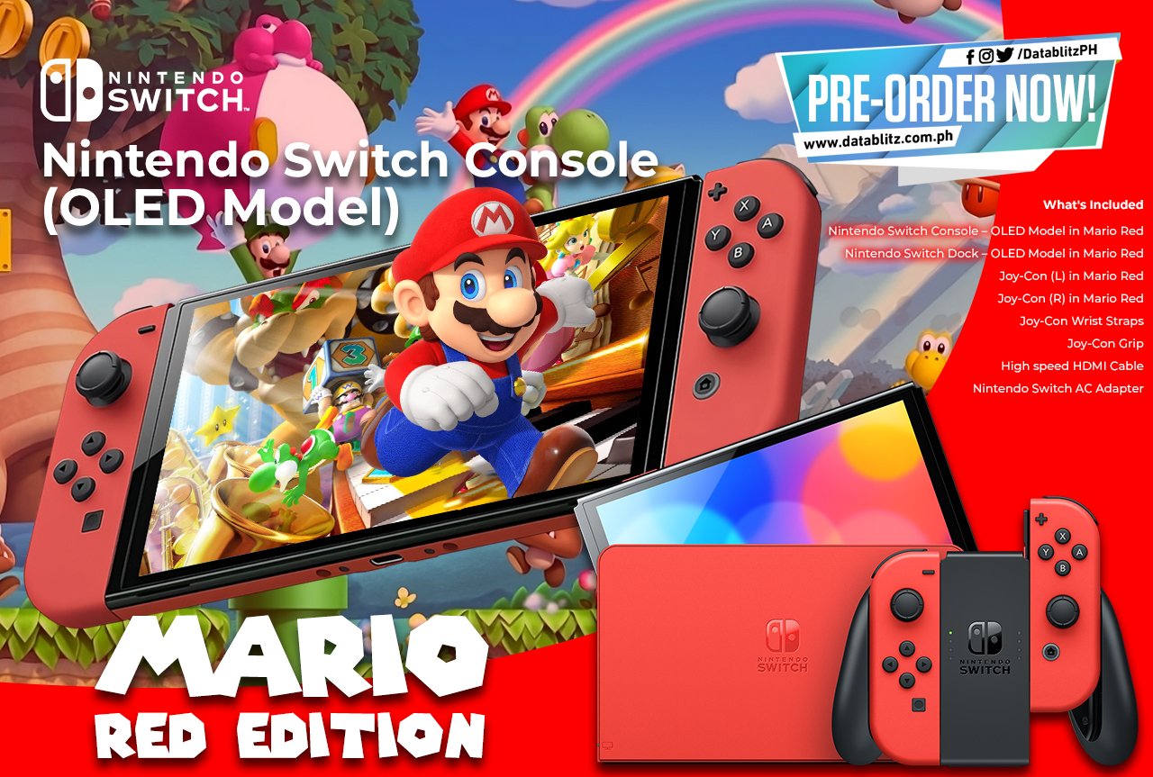 DataBlitz on X: START YOUR ADVENTURE WITH MARIO! Pre-orders for Nintendo  Switch Console - OLED Model: Mario Red Edition are now being accepted in  all DataBlitz branches nationwide and through our E-commerce