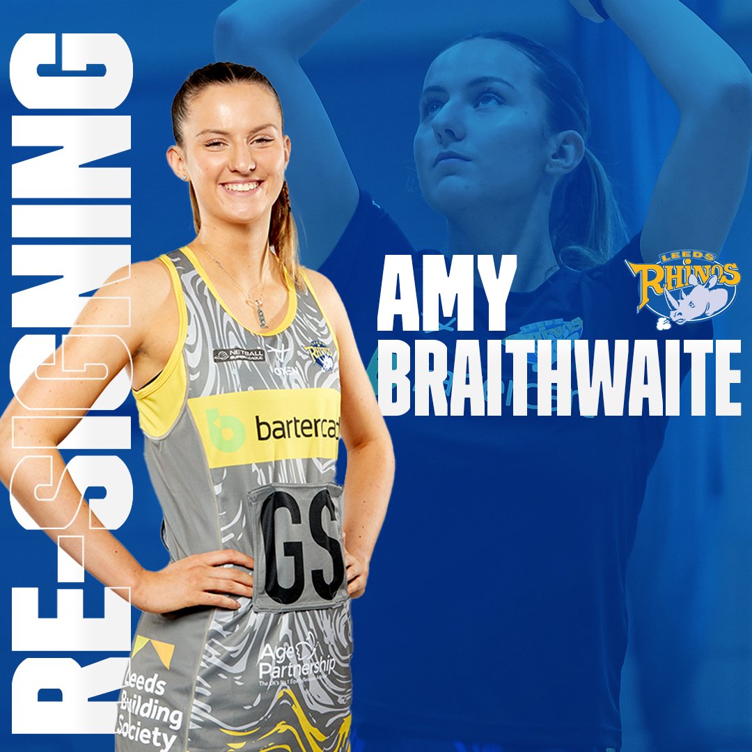 RhinosNetballSL's tweet photo. 𝓐𝓶𝔂'𝓼 𝓑𝓪𝓬𝓴 💫

The first player from our Pathway to make her @NetballSL debut with the Rhinos is returning for another season!

Welcome back @AmyBraithwaite7

Read more: https://t.co/nfhvThTbWe https://t.co/GIxxCh0KSL