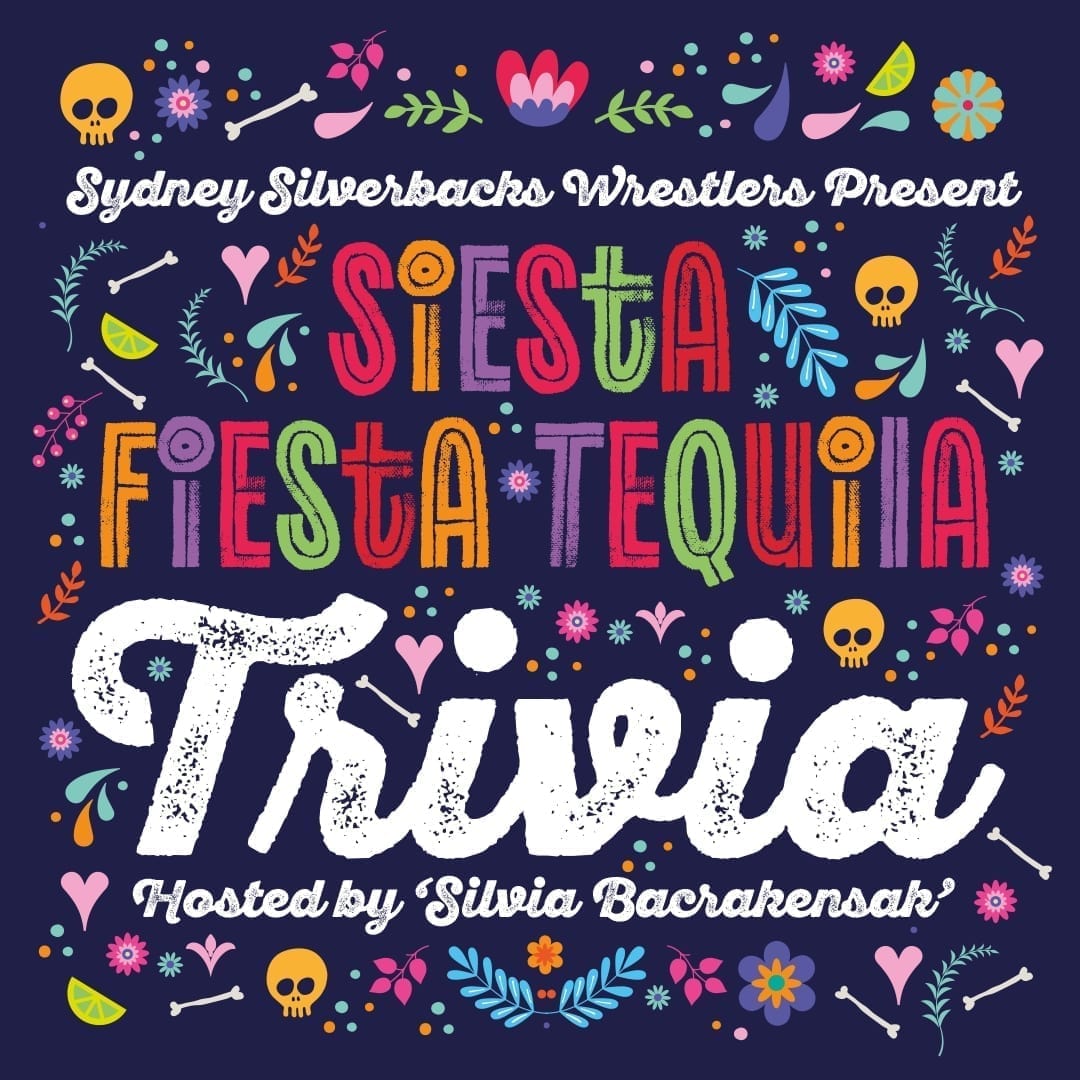 Join Silvia Bacrakensak and her wrestlers from the Sydney Silverbacks Wrestling Club for a fun afternoon of trivia. There are lots of antics, great games and prizes to be won!

Where:

Burdekin Hotel

Ground Floor, 2-4 Oxford St

Darlinghurst, NSW 2010

eventbrite.com.au/e/siesta-fiest…