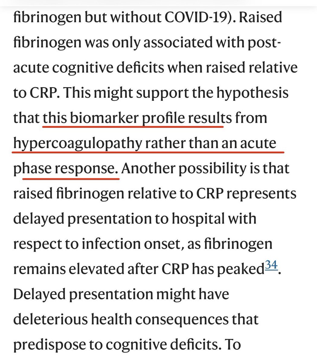 RajeevJayadevan's tweet photo. Key to Long COVID could be elevated fibrinogen and D-dimer levels during initial infection. 

Those with levels higher than expected (for the level of inflammation) went on to get brain fog later.

It could be either from small clots in the lungs or direct effect on brain.

1/5 https://t.co/qNzbZxdr07
