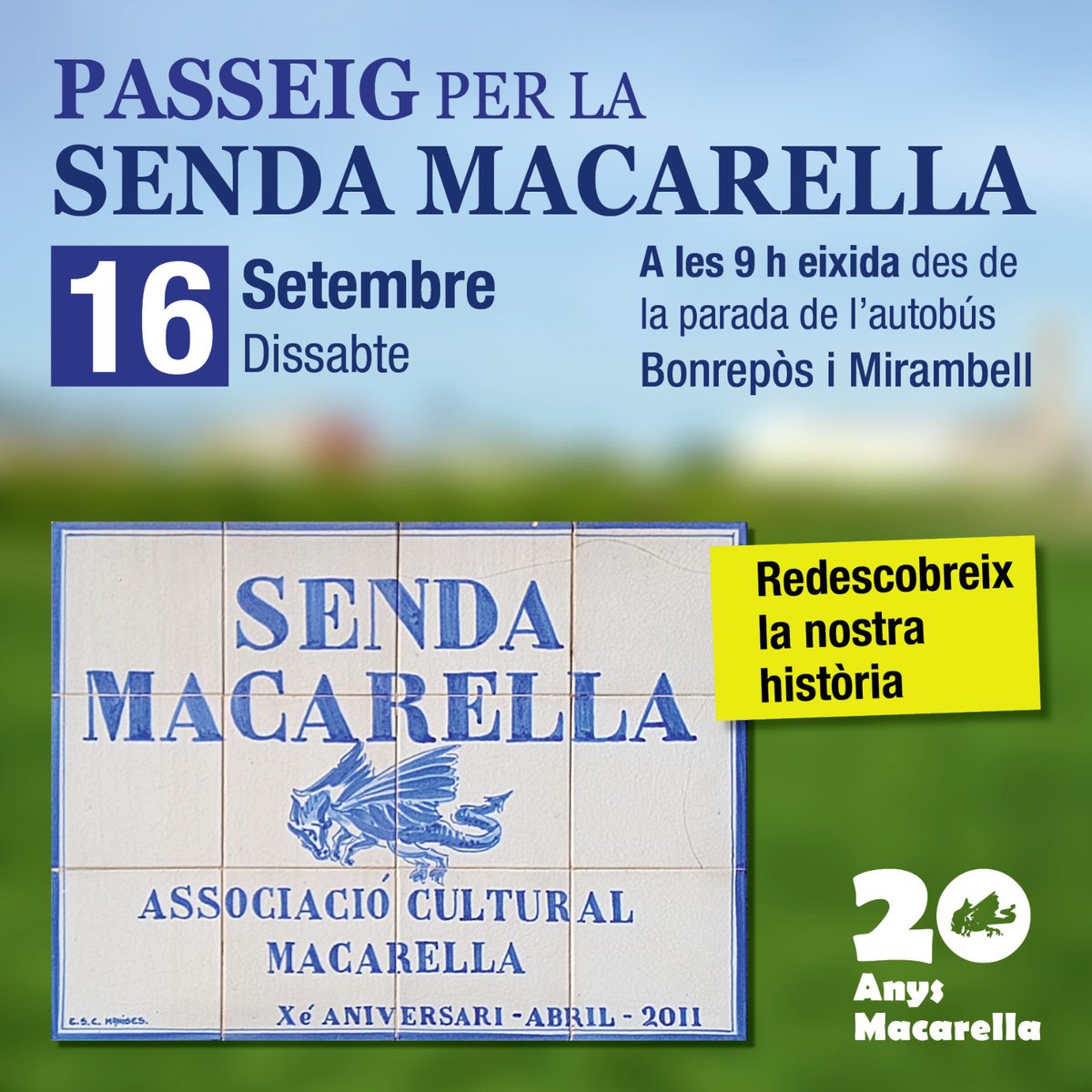 acMacarella's tweet photo. Setembre és un mes carregat d'activitats macarelleres (més info als cartells)
🎶 divendres 8 🎶 Festa de la Cultura Popular i sopar Estellés
🚶🏻‍♀️dissabte 16🚶🏽‍♂️Passejada per la senda Macarella
📚dimarts 19📚 Trobada Club de lectura
#macarella https://t.co/L4n6E5Cudo
