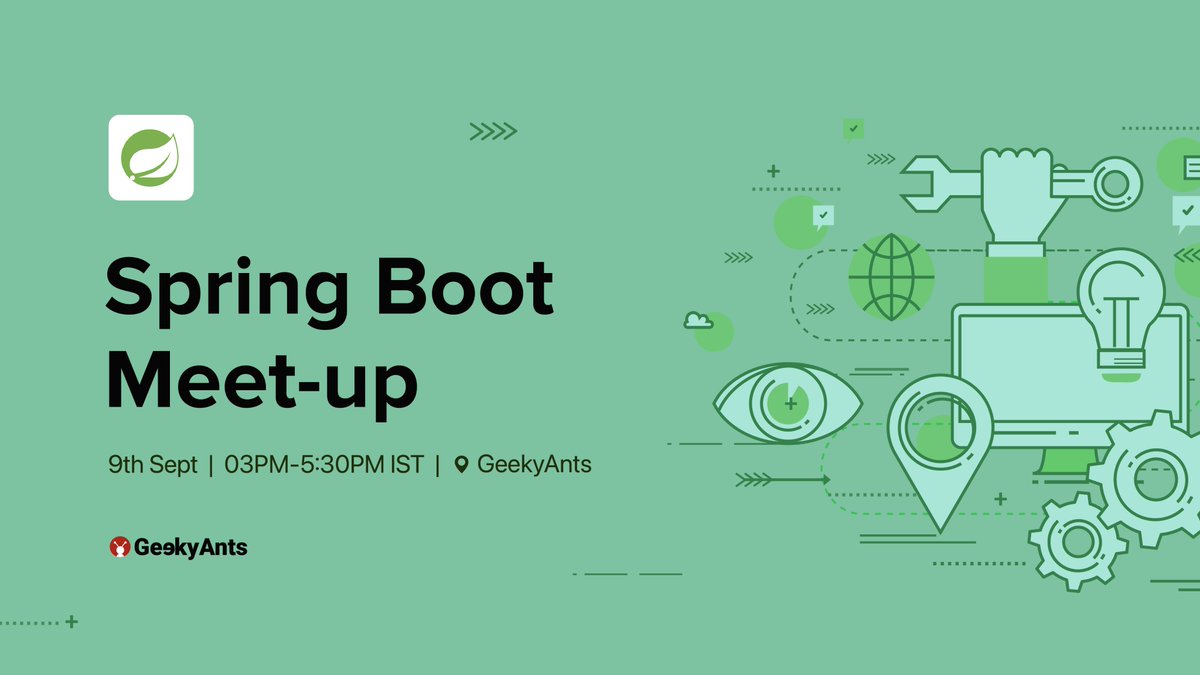 Announcing our very first Spring Boot Meet-up.

Don't miss out on this exciting event happening on - 
🗓 Date: 9th Sept. 2023, Saturday
🕰 Time: 3pm
📍 Location: GeekyAnts HQ

Book your spot NOW 🔗 meetup.com/geekyants-even…

Can't wait to see you all there!

#SpringBootMeetup #Java