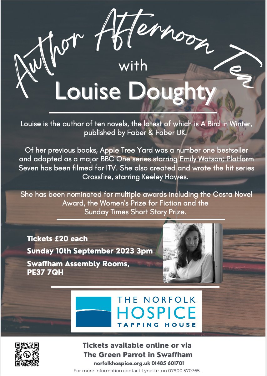 I'm very much looking forward to interviewing @DoughtyLouise this Sunday, 3pm, and discussing her brilliant new novel, A Bird in Winter. Info and tickets: norfolkhospice.org.uk/Event/afternoo…
