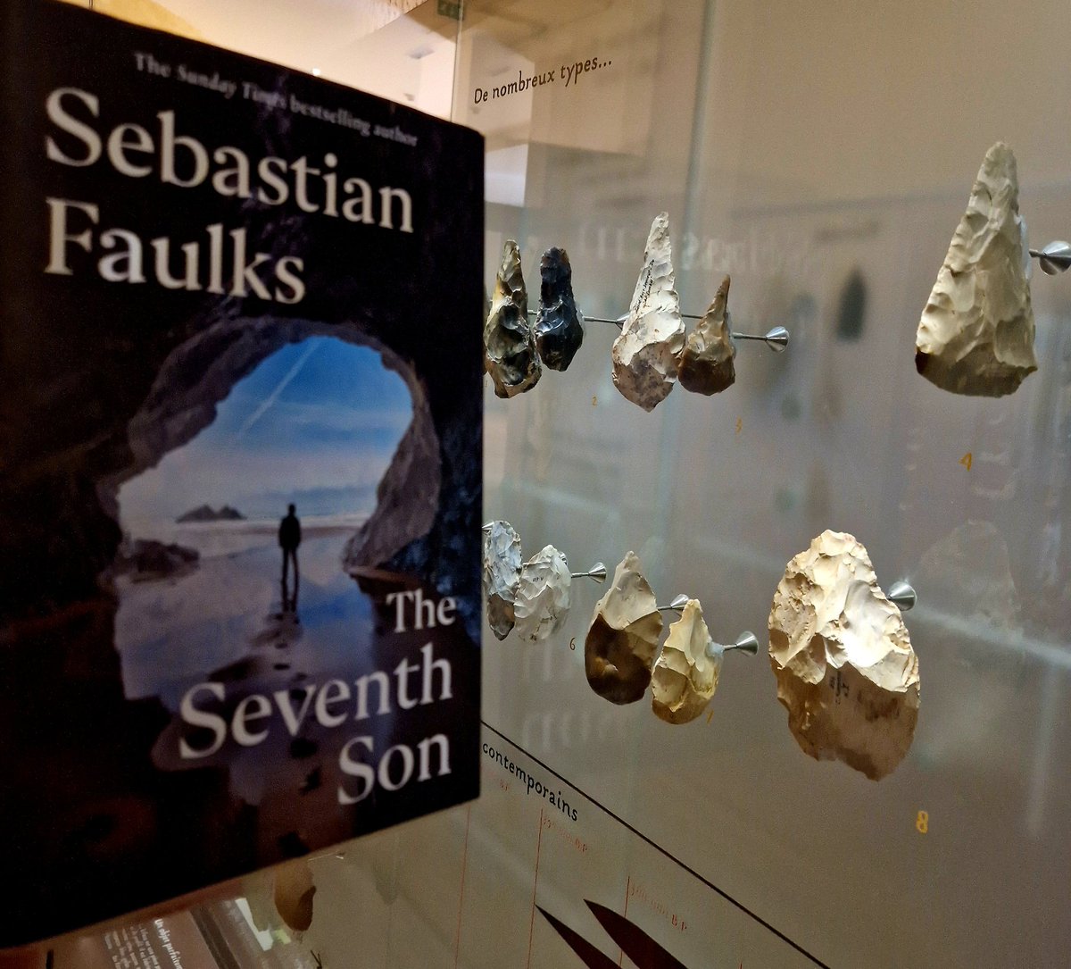 Taking @SebastianFaulks' new book #TheSeventhSon on a little pre-publication tour, encountering some special protagonists from prehistory 💀🧬👀