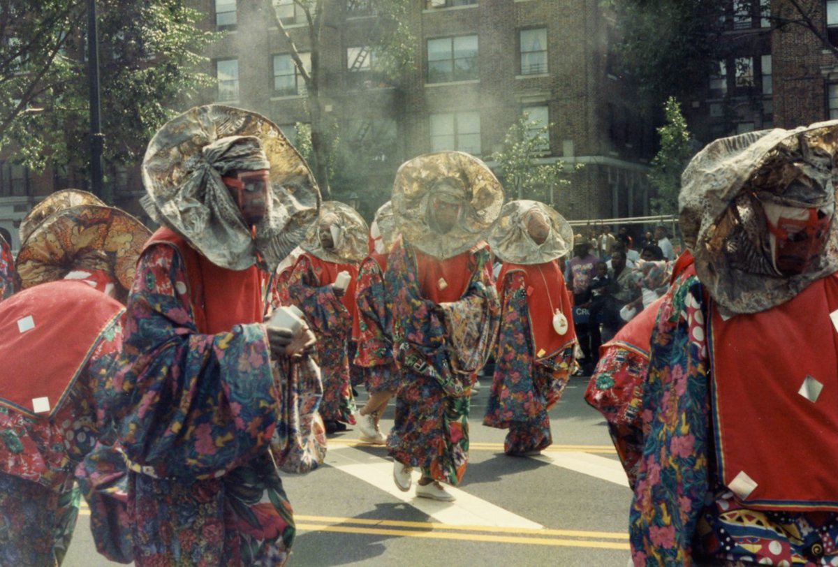 brooklynhistory's tweet photo. The sun is shining for today's West Indian American Day Carnival Parade! This celebration of Caribbean culture and community has been happening on Eastern Parkway since 1967. ☀️ 

Dwan Reese King, [Canival Parade], 1994. West Indian Carnival Documentation Project records. https://t.co/w44Np78dSg