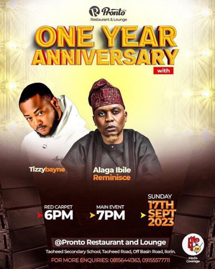 _ashowz's tweet photo. #Prontoat1
1 year of commitment partnership and growth serving the people of Kwara.
Join us this month,Sept 17 as we celebrate our a big 1 year with Reminisce @IamReminisce, Tizzybayne and other entertainers.
Taoheed Secondary school,Taoheed Road, Basin,Ilorin;donβt miss it https://t.co/399JMHqdWI