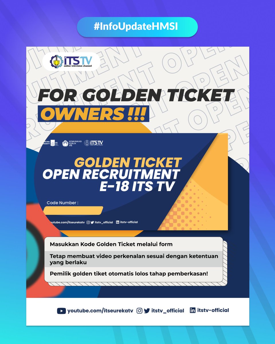 HMSI_ITS's tweet photo. [🎥OPEN RECRUITMEN ITS TV E18🎥]

Halo, Katalis Perubahan! 🙌

Mana nih yang dari kemarin udah nungguin ITS TV buat Oprec 🧐 Akhirnya, yang kalian tunggu hadir juga

📆 Pendaftaran: 2 - 8 September 2023 https://t.co/PWQTHJh7fu