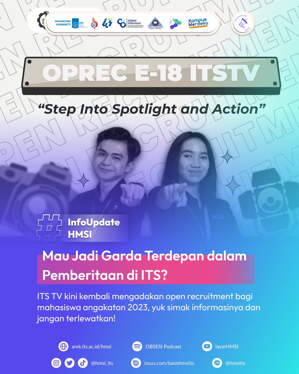 HMSI_ITS's tweet photo. [🎥OPEN RECRUITMEN ITS TV E18🎥]

Halo, Katalis Perubahan! 🙌

Mana nih yang dari kemarin udah nungguin ITS TV buat Oprec 🧐 Akhirnya, yang kalian tunggu hadir juga

📆 Pendaftaran: 2 - 8 September 2023 https://t.co/PWQTHJh7fu