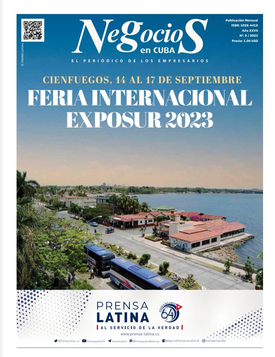 Geominera_SA's tweet photo. Negocios en #Cuba se refiere en su edición de septiembre a la Feria Internacional #Exposur 2023, que tendrá lugar del 14 al 17 de este mes en #Cienfuegos, en la que se buscarán opciones de exportación e inversión extranjera.
➡️ Más info: https://t.co/CFariLFIrn
#InvertirEnCuba https://t.co/5AdAkwjPTD