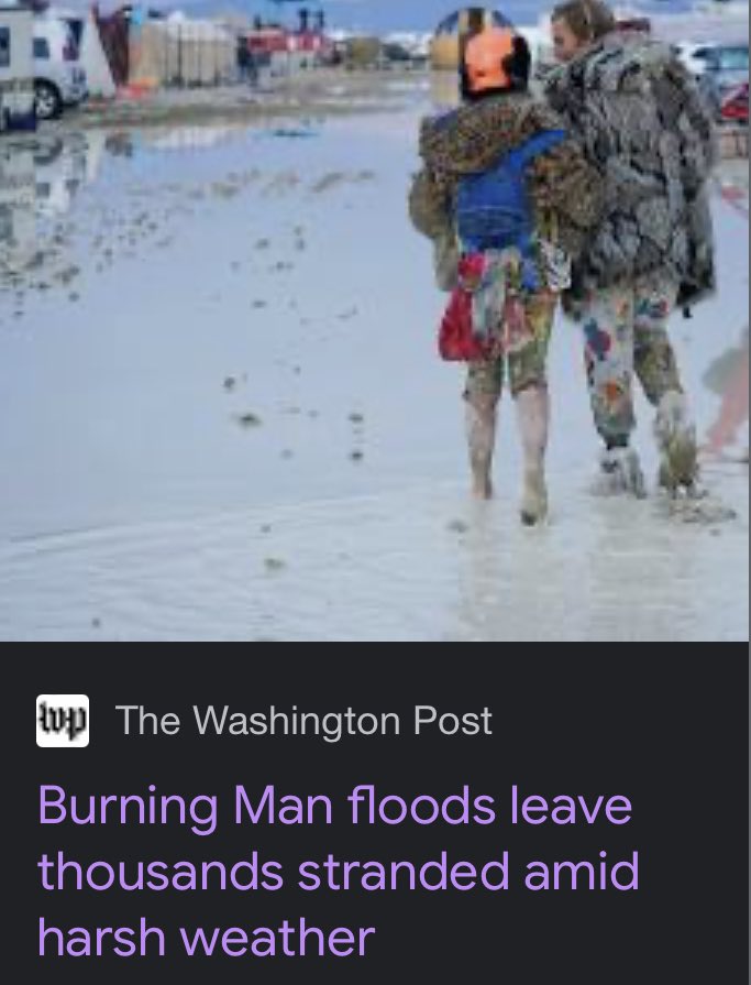 zhaabowekwe's tweet photo. Remember when private jet-riding, fossil-fuel over-consumptive, privileged ass #BurningMan attendees were pissed at a small climate change blockade delaying their arrival? 

Mother Nature with the super fresh karma. https://t.co/5QTbAW9Yv7