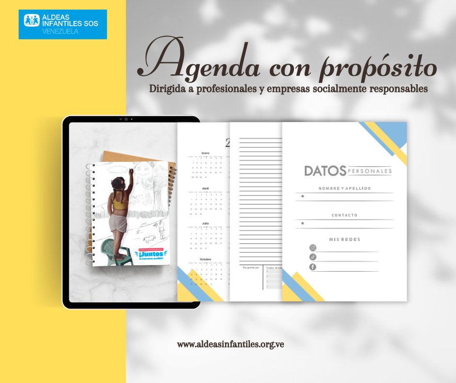 ¿Eres una persona o empresa socialmente responsable? Ahora puedes apoyar para que más niños y niñas reciban acompañamiento en nuestro Centro Social en Petare. Participa en la "Agenda con Propósito" 📒 Aquí te contamos como 👉 aldeasinfantiles.org.ve/dona/persona-s…
