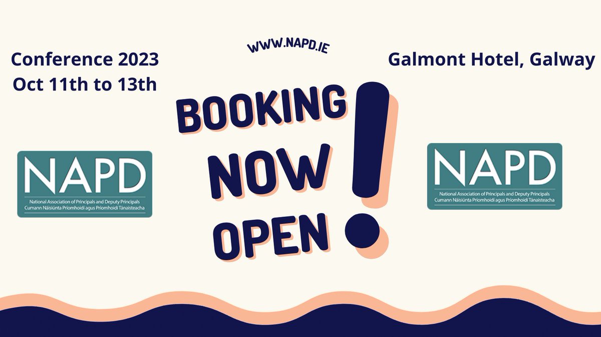 Bookings are coming in very fast for our annual NAPD conference! When: 11th to 13th October Where: Galmont, Galway !!!!don't miss out!!!!! - full details at the link - napd.ie/napd-annual-me… or go to napd.ie