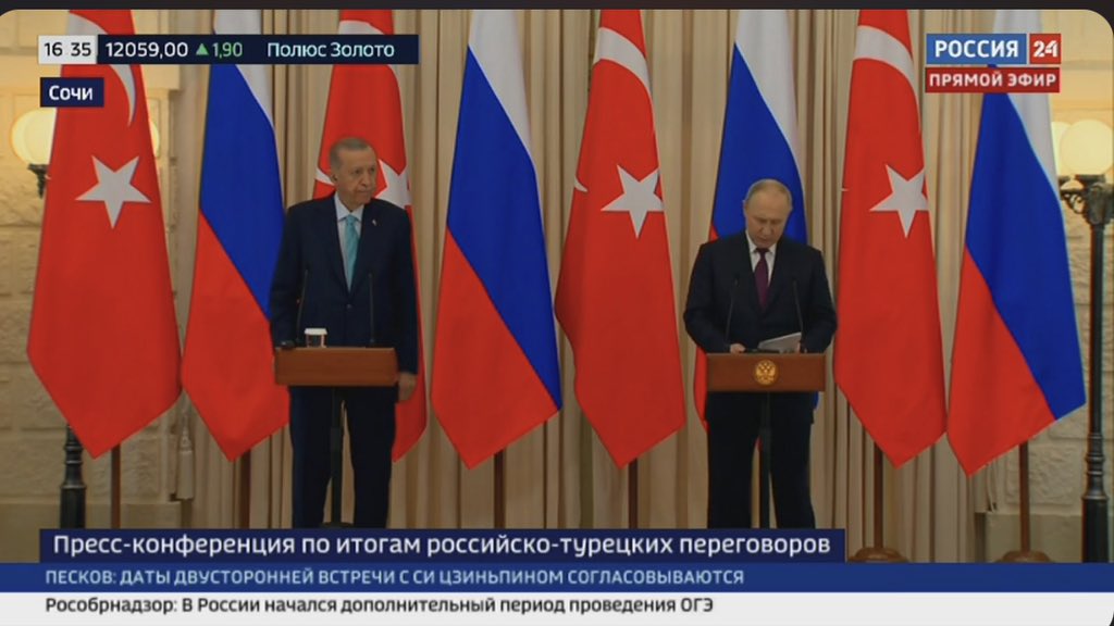 LudmilaVasilg's tweet photo. 🇷🇺🇹🇷 #PUTIN #ERDOGAN #SOCHI

❗️STREAM ⬇️

https://t.co/TfnTcQ4ivo

Пресс-конференция по итогам переговорам

 #Россия #Сочи #Sochi #ПУТИН #ЭРДОГАН     
#Russia #Turkey 
#GrainDeal https://t.co/xkxIHcI47g