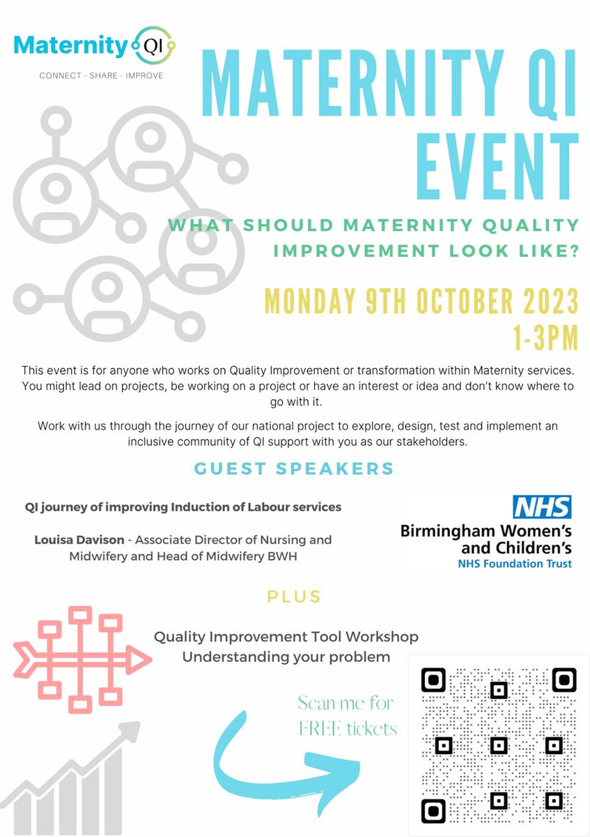 The next @QIMaternity workshop event focuses on the 2nd QI methodology step 'Understanding your problem'. We will hear from @loudavidson1980 from @BWH_NHS on their QI journey of improving induction of labour services. Join the QI Maternity community on future.nhs.uk/MaternityQuali…