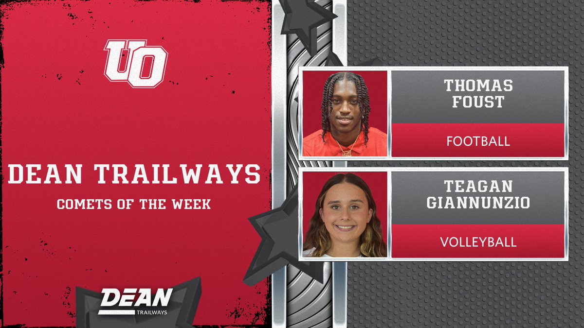 The @DeanTrailways Comets of the Week are Thomas Foust (@UOlivetfootball) and Teagan Giannunzio (@UOlivetWVB). READ -- olivetcomets.com/aotw/2023-24/9… #GoCOMETS #d3fb #d3wvb