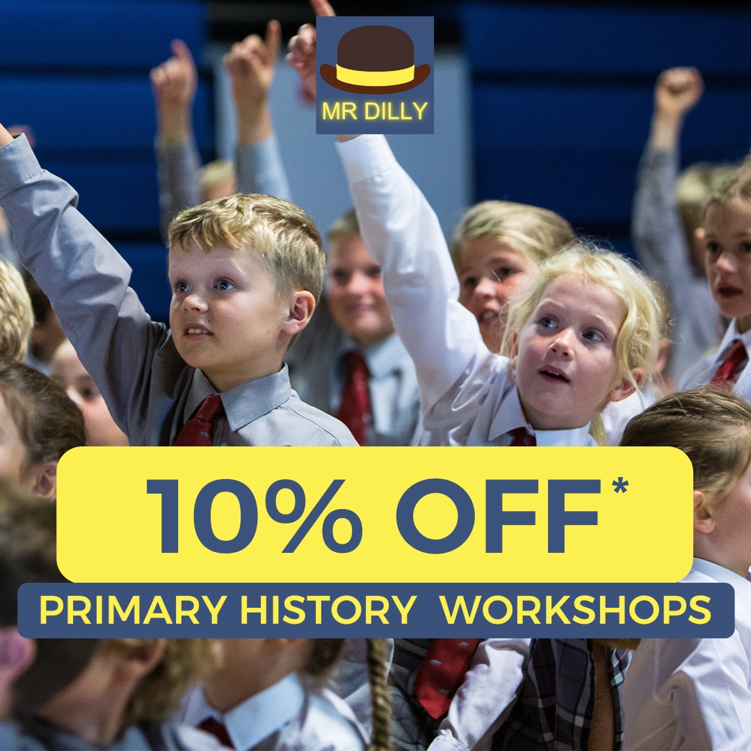 👀#Teachers! #Schools! Never booked a Mr Dilly History Workshop before? 👋GET 10% OFF - LIMITED TIME ONLY 'WOW! Fantastic from start to finish,I would highly recommend' KS2 teacher ➡️Find out more mrdilly.com/school-workshop #BackToSchool #backtoschool2023 #History #PrimaryRocks