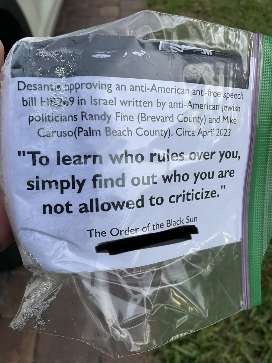 AnnaForFlorida's tweet photo. Sent to me by a constituent in Audubon Park who woke up to flyers at their doors from a white supremacist organization. This group refers to FL’s new hate speech law as “communist” and have anti-Semitic, racist, homophobic and transphobic views &amp; content online. It’s disgusting. https://t.co/8aeyIxQnIY