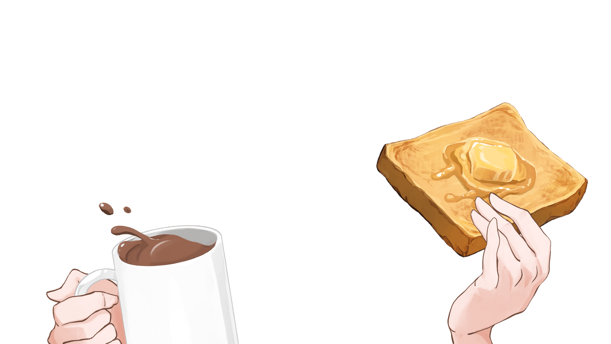「おはVなど朝の投稿にいかがでしょうかちょっと慌てて朝ごはんが食べられるパンとマグ」|しぐたそ┃デザイン＊イラストのイラスト