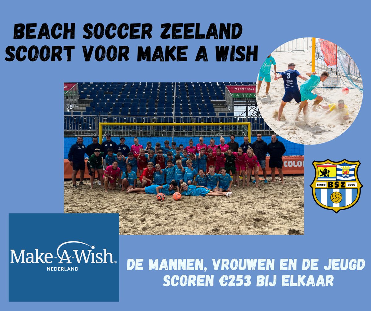 bs_zeeland's tweet photo. 𝘽𝙚𝙖𝙘𝙝 𝙎𝙤𝙘𝙘𝙚𝙧 𝙕𝙚𝙚𝙡𝙖𝙣𝙙 𝙨𝙘𝙤𝙤𝙧𝙩 𝙫𝙤𝙤𝙧 𝙈𝙖𝙠𝙚 𝙖 𝙒𝙞𝙨𝙝 💙

Ook dit jaar hebben we vele goals gemaakt in de Eredivisie en op het NK Beach Soccer ⚽️

In totaal is €253,- bij elkaar gescoord voor onze maatschappelijke partner @MakeAWishNL 🙌🏼 https://t.co/bT4BltpCqK