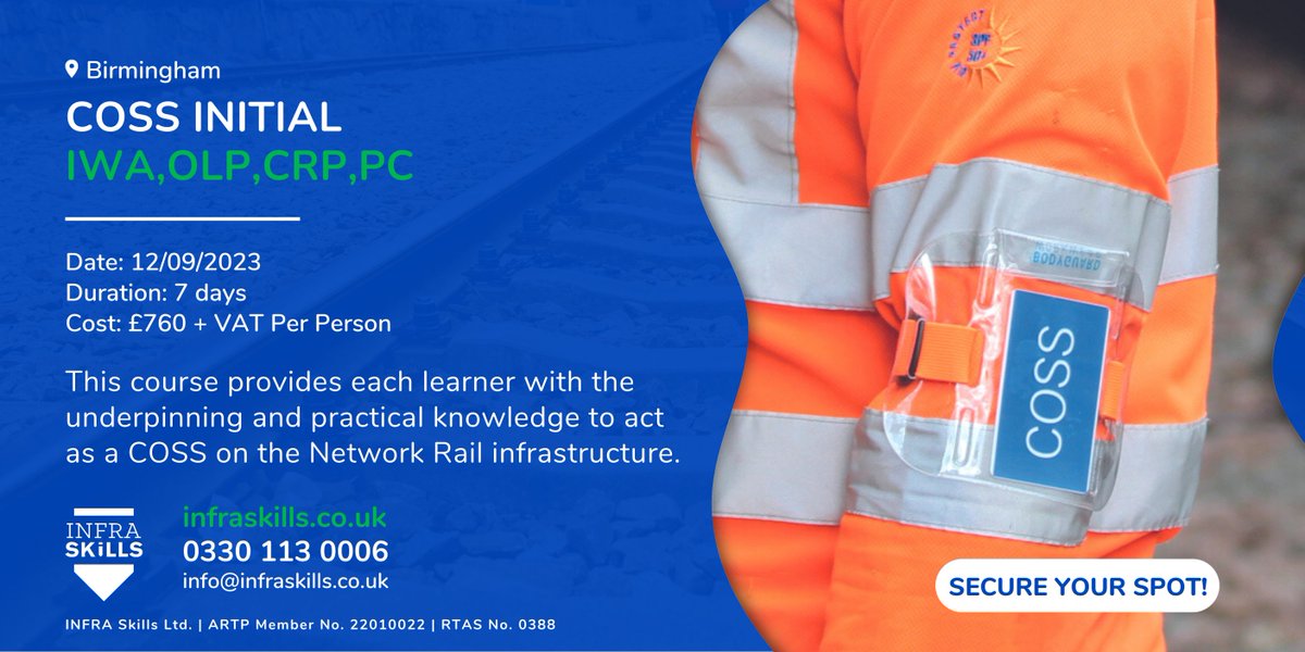 Get ready to take your railway career to the next level with <a href="/INFRA_Skills/">INFRA Skills</a>! 

Learn more about the course ⤵️
🔗 infraskills.co.uk/course/coss-in…

Contact Our Team ⤵️
📞0330 113 0006
📧 ben.wilkins@infraskills.co.uk
#COSS #Rail #birmingham #trainingcourses #railways #trainings