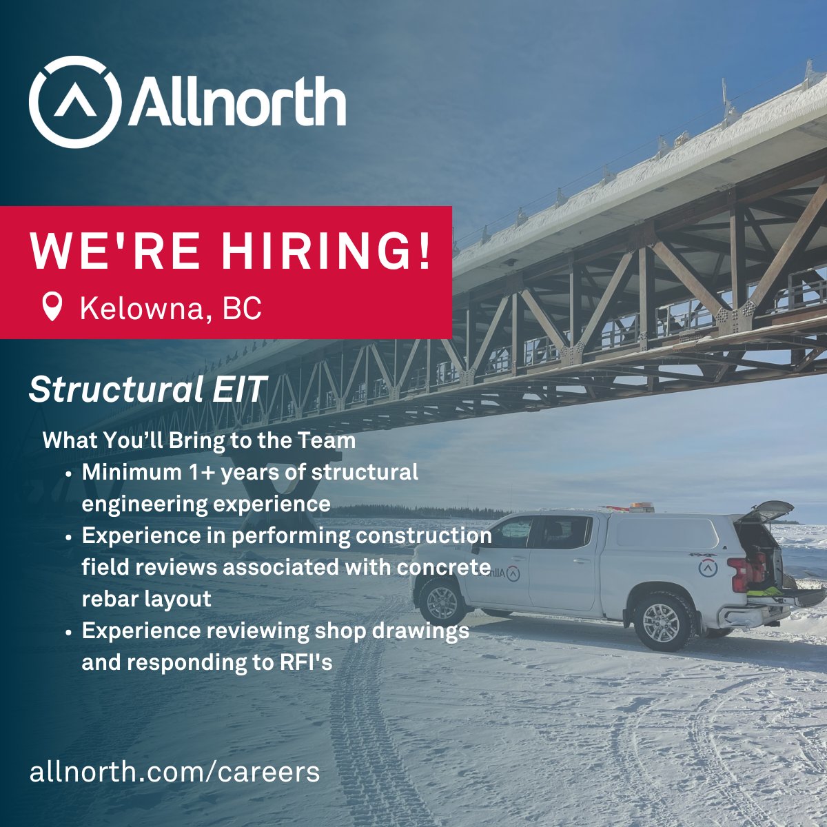 Allnorth's tweet photo. A rewarding career in the beautiful Okanagan awaits you! Our Kelowna division is looking for a Structural EIT to join their growing team. Learn more about the exciting and diverse work this role offers and apply here today: https://t.co/xyBlgAgTL7 https://t.co/6S6b6T05tW