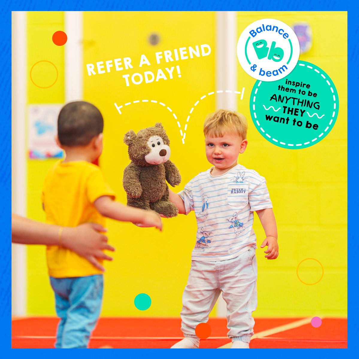 Refer your friends to our amazing classes and if they enrol we’ll give you a £25 Balance and Beam gift voucher as a thankyou! This can be used towards classes, camps, merchandise and more!

#tagafriend #referafriend #staffordshiregymnastics #stokeontrent #childdevelopment