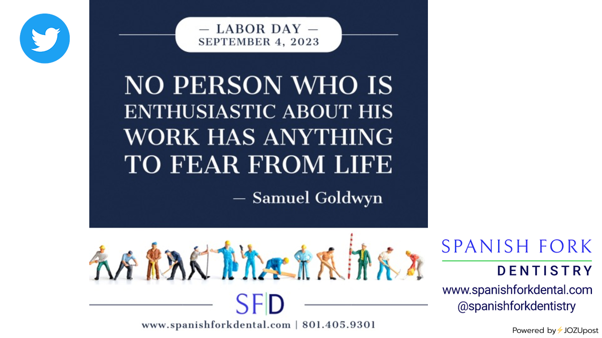 SpanishForkDent's tweet photo. To our hard-working Spanish Fork, Utah community: Happy Labor Day to you all, and thank you for all you contribute to our community. -Spanish Fork Dentistry
https://t.co/VOG0SUgrIh https://t.co/iiutQQq7eH