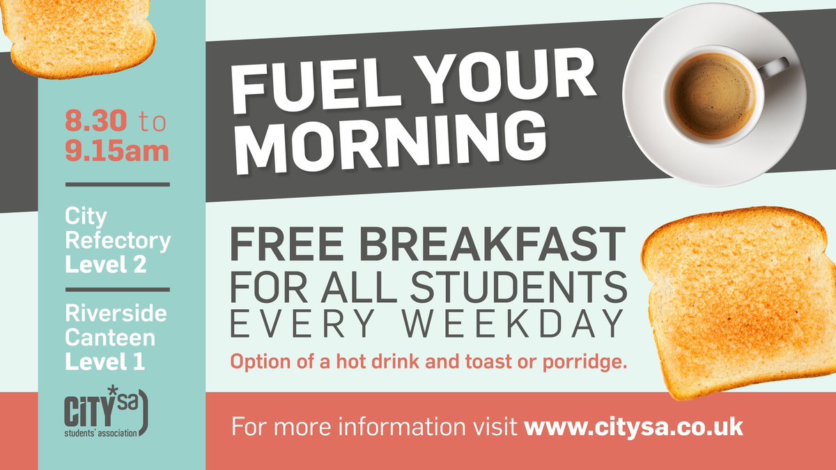 Free Breakfast for Students ☕ 🍞 

Breakfast is the most important meal of the day, and we want to ensure every student has access to one. 

Our free breakfast is available on weekdays (term time) from 8.30 - 9.30am. Just ask for the Student Breakfast Deal and pick your options.