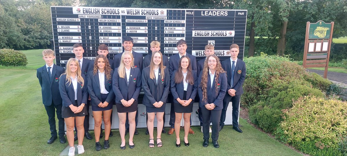 Glosgolf's tweet photo. Congratulations to English Schools win V Welsh Schools (18.5/2.5) at @NewportGolfClub on Sunday 3rd Sept & well done to local lads Toby Janes & Lewy Hayward both from Avon Schools who halved their foursomes and both won their singles matches! #Gloucestershire #AvonSchools #ESGA https://t.co/qpnhx2IKM0