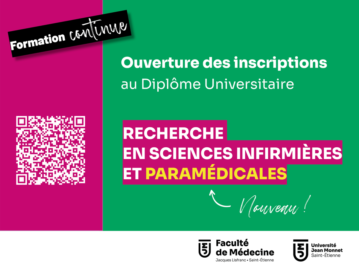 [#FormationContinue 🎓] Ouverture des inscriptions au DU Recherche en #sciences #infirmières et paramédicales ! 

Ouvert aux #IDE #IADE #IPA et à tous les paramédicaux ! 

Pour une #Recherche au service des patients  

➡️+ d'infos : bit.ly/3nxwXJ2

<a href="/eliseverot/">Elise Vérot</a>