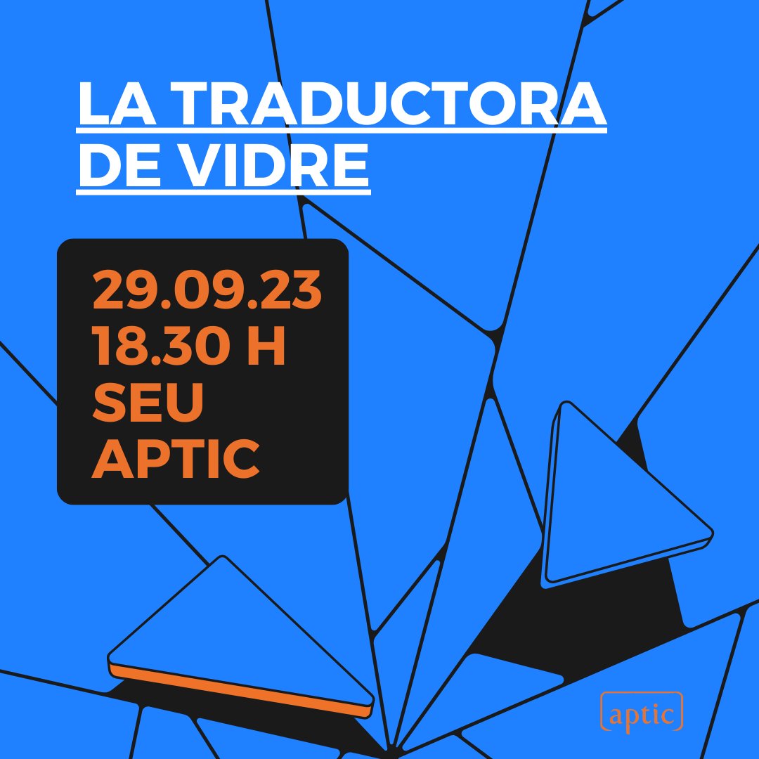 Celebreu el Dia Internacional de la Traducció a l'#APTIC amb una traducció en viu ✍️🔴 

La <a href="/NuriaBusquet/">Núria Busquet Molist</a> serà la traductora de vidre i traduirà un text en públic, mentre que els assistents hi podran intervenir amb idees i alternatives 👥

📥 Inscrpcions a aptic.cat/activitat/la-t…